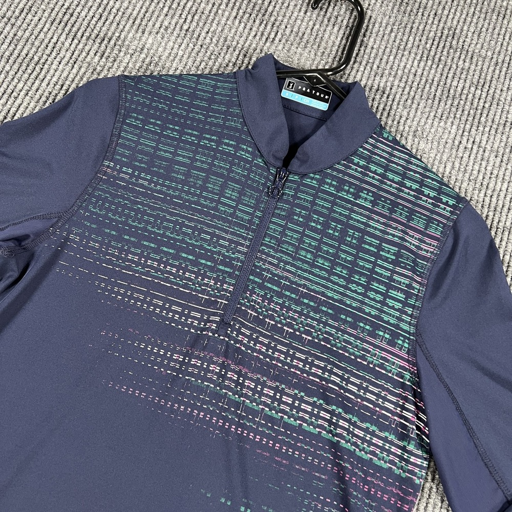 PGA TOUR Womens Small Long Sleeve 1/4 Zip Activewear Top Navy Patterned Shirt